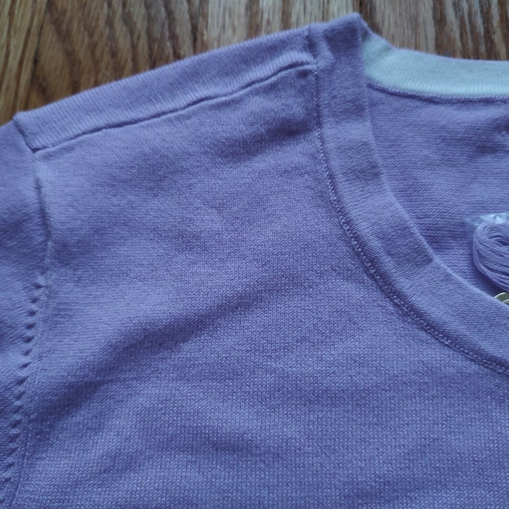 Lilly Pulitzer Callee Sweater Lilac Fressia Purple Pullover Gold White Buttons L - Picture 11 of 16